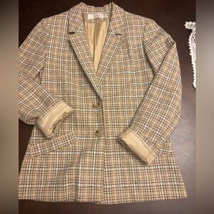 Pendleton Plaid Wool Blazer in Brown and Cream